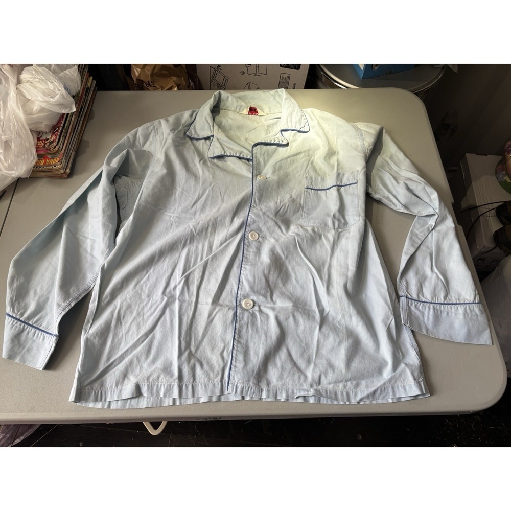 Vtg Sanforized Balloon Seat‎ Blue Piped Pajama Set Medium